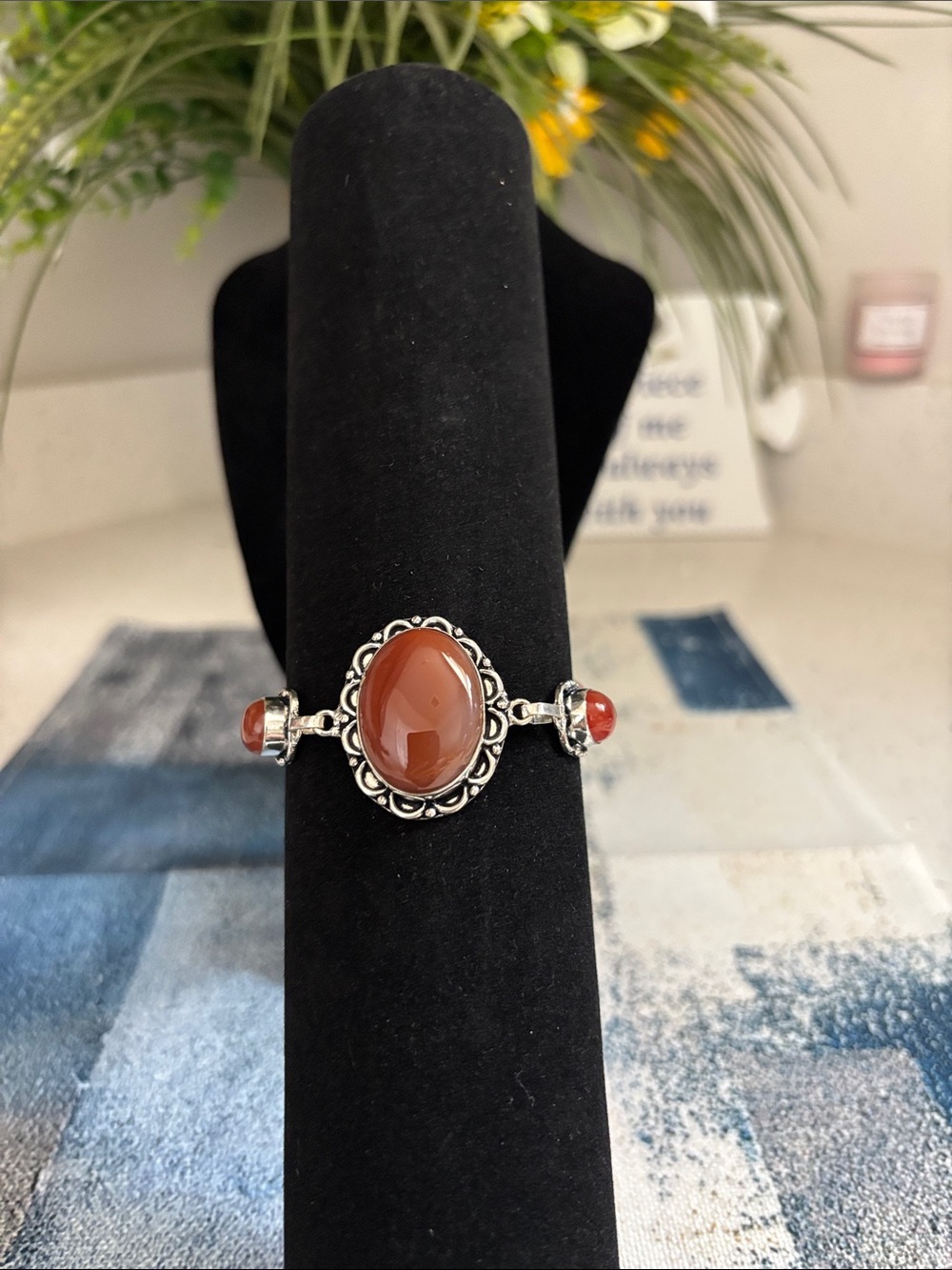Sterling Silver Carnelian Gemstone Link Bracelet